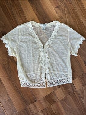Ultra Pink Cream Sheer Lace Mesh Fairycore Festival  Cardigan Cotton Top 2X